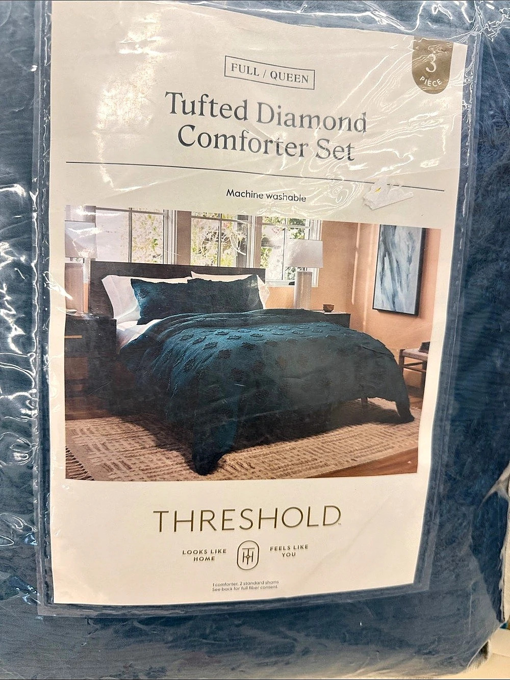Threshold Tufted Diamond Comforter Set Blue Full/Queen